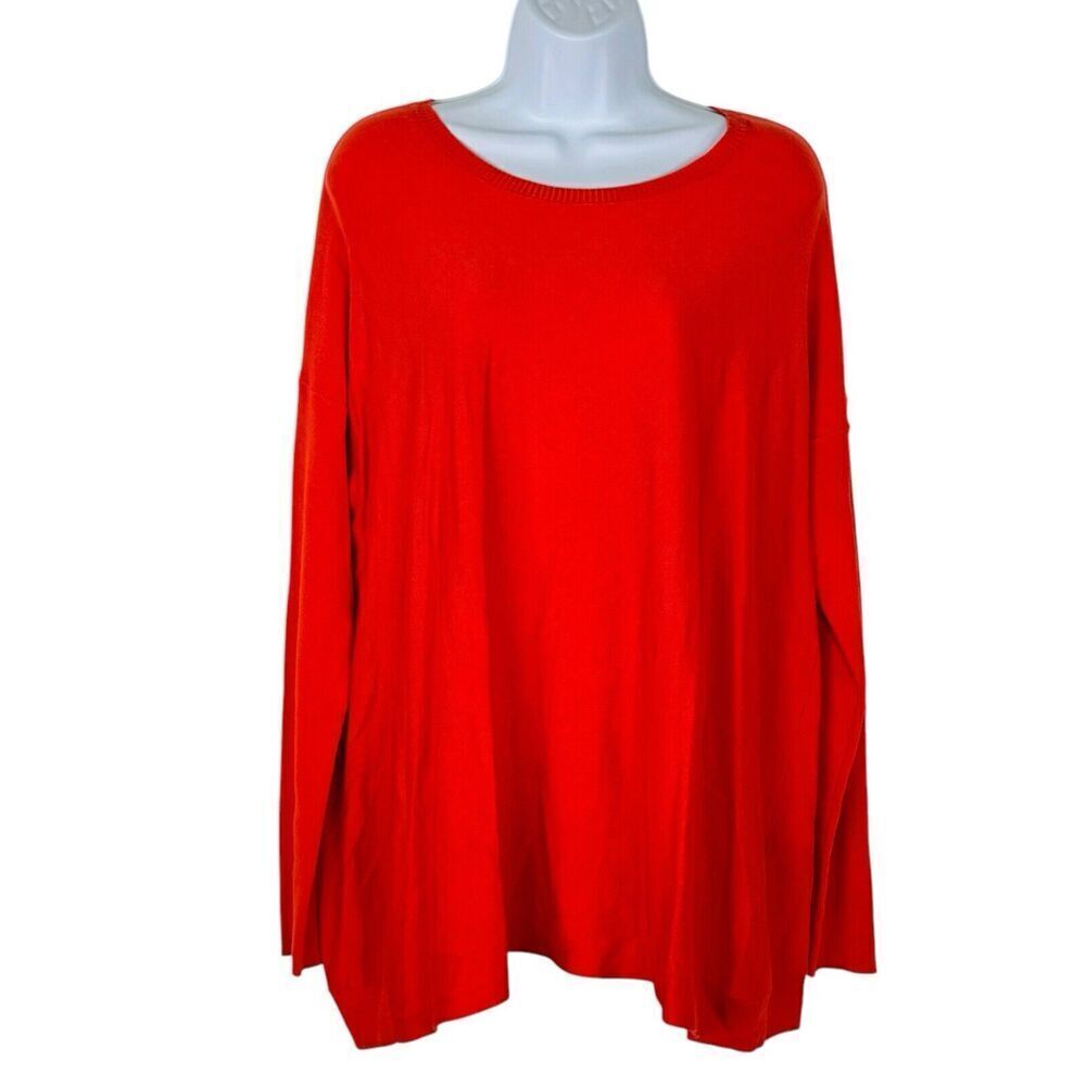 NWT $198 Eileen Fisher Hot Red Tencel Lyocell Silk Tunic Stretch Blouse Top M